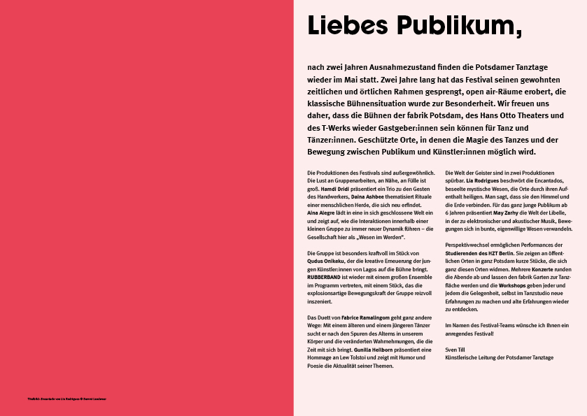 Innenseiten des Programms der Potsdamer Tanztage